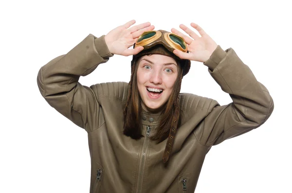 Woman pilot isolated on the white — Stock Photo, Image