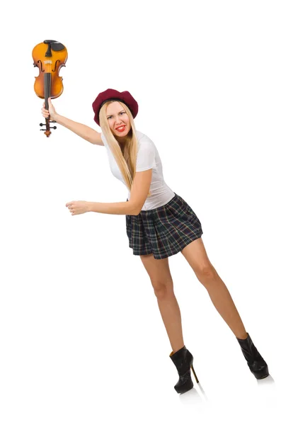 Mulher tocando violino isolado no branco — Fotografia de Stock