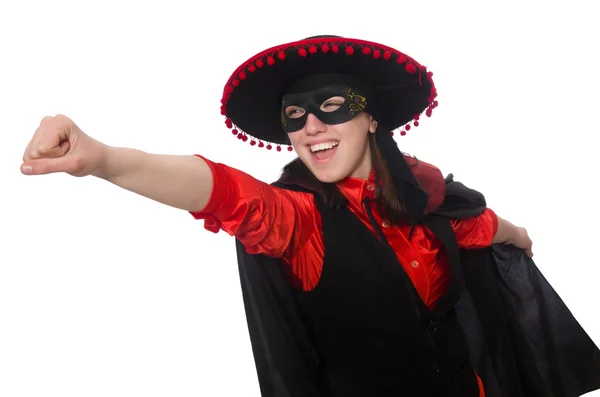 Chica en traje de carnaval negro y rojo aislado en blanco — Foto de Stock