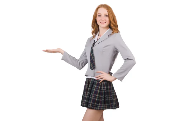 Young student female holding isolated on white — Stock Photo, Image