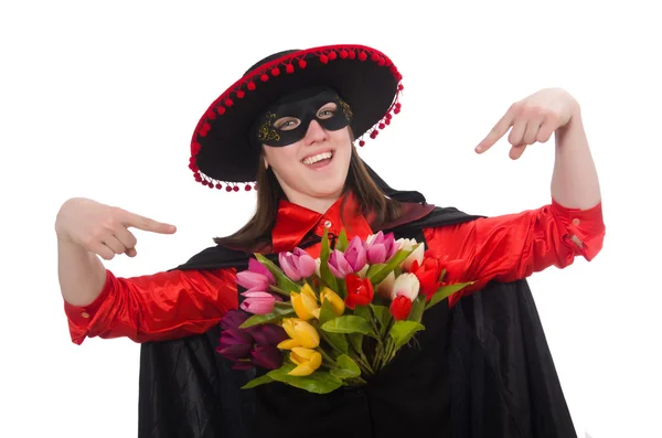 Chica en traje de carnaval negro y rojo aislado en blanco —  Fotos de Stock