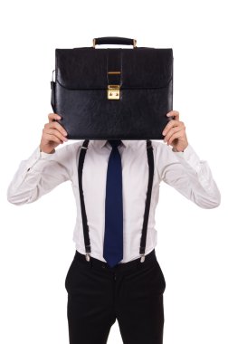 Genç işadamı evrak çantasını beyaza sardı.