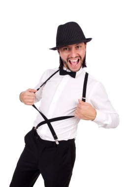 Genç beyaz izole şapkayı beyle