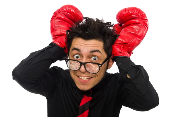 Hombre hombre de negocios con guantes de boxeo rojo — Foto de Stock