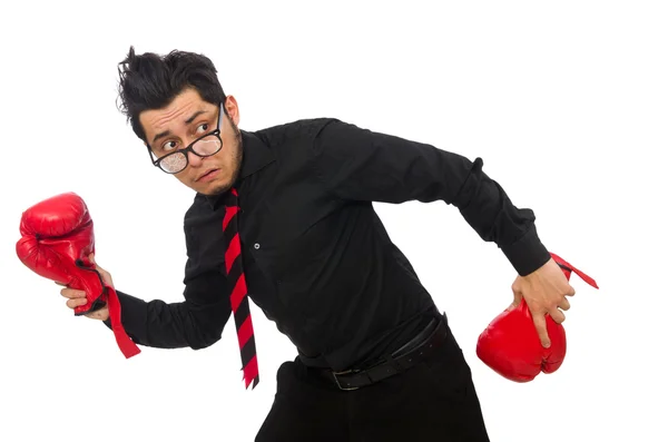 Hombre hombre de negocios con guantes de boxeo rojo —  Fotos de Stock