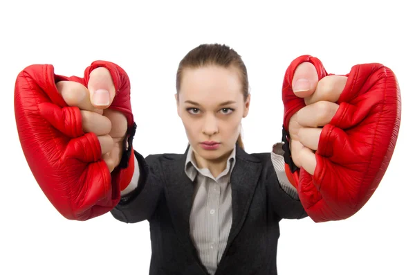 Boxeador mujer aislado sobre fondo blanco — Foto de Stock