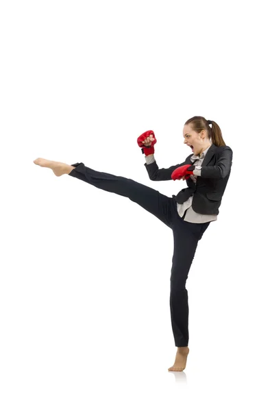 Woman boxer isolated on white background — Stock Photo, Image