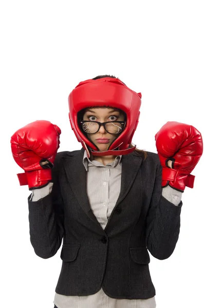 Vrouw bokser geïsoleerd op witte achtergrond — Stockfoto