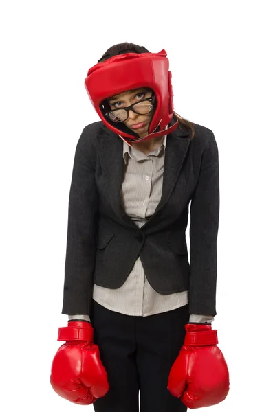 Boxeador mujer aislado sobre fondo blanco — Foto de Stock