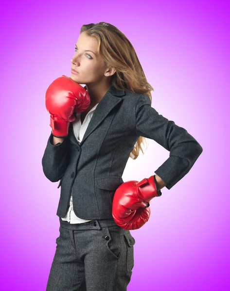 Young businesswoman in boxing concept — Stock Photo, Image