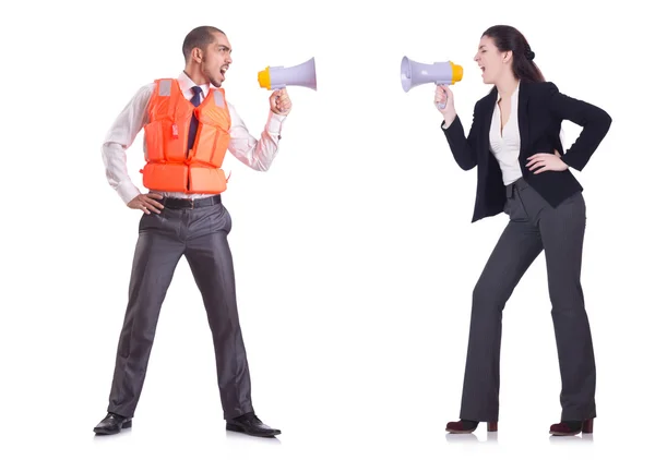 Businessman in protective vest and businesswoman — Stock Photo, Image