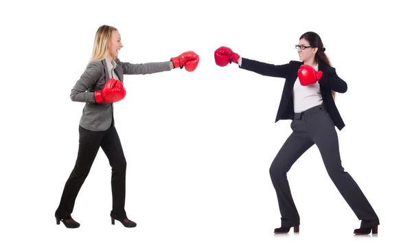 Businesswoman in boxing concept on white — Stock Photo, Image
