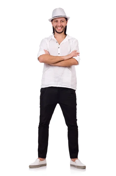 Unge mann med hatt isolert på hvitt – stockfoto