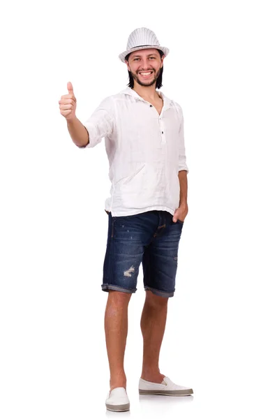 Jeune homme au chapeau isolé sur blanc — Photo