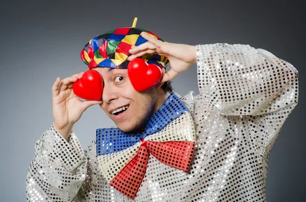 Vtipný klaun s červeným nosem — Stock fotografie