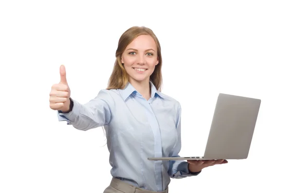 Kantoormedewerker met laptop geïsoleerd op wit — Stockfoto