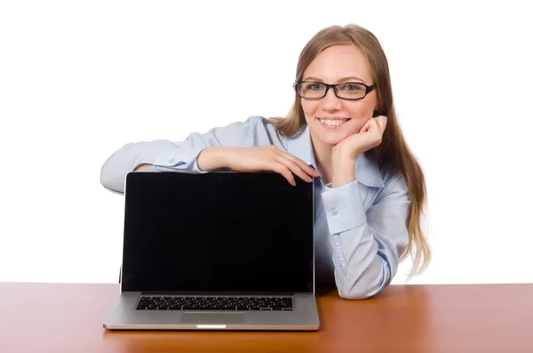 Office employee at work table isolated on white — Stock Photo, Image