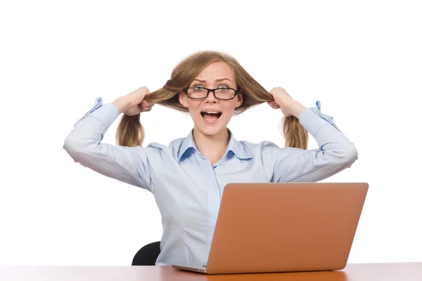 Büroangestellte am Arbeitstisch isoliert auf weiß — Stockfoto