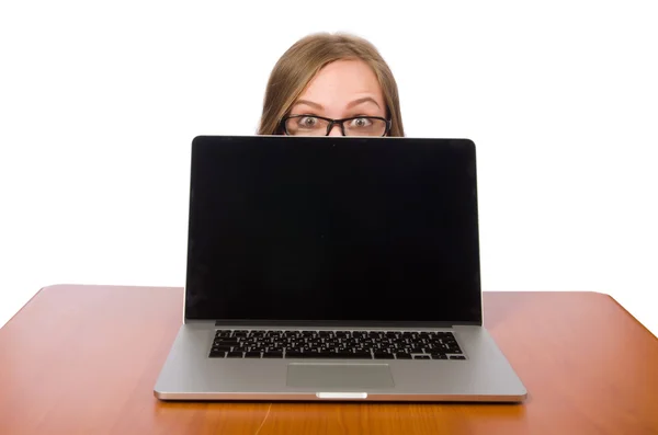 Büroangestellte am Arbeitstisch isoliert auf weiß — Stockfoto