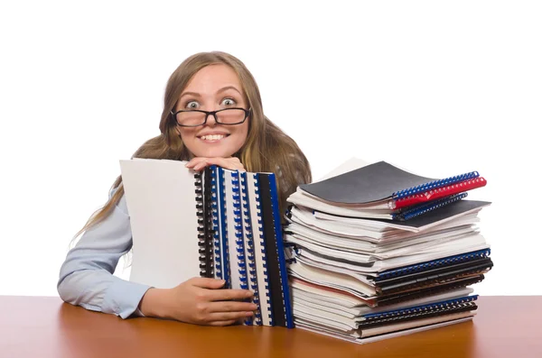 Kantoormedewerker aan het werk tafel met documenten geïsoleerd op wit — Stockfoto