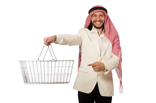 Arabische man doet winkelen geïsoleerd op wit — Stockfoto