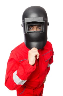 Beyaz üzerine izole komik kaynakçı