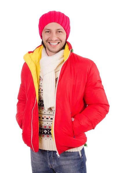 Jovem em roupas de inverno isolado em branco — Fotografia de Stock