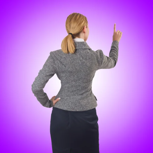 Businesswoman pressing virtual buttons — Stock Photo, Image