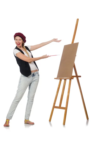 Woman artist isolated on the white — Stock Photo, Image