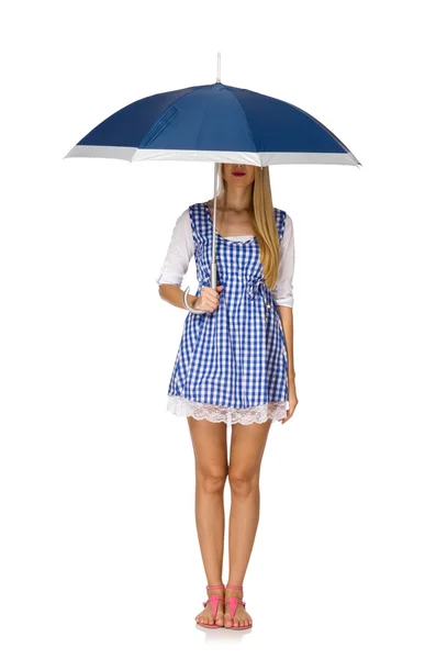 Frau mit Regenschirm isoliert auf weißem Grund — Stockfoto