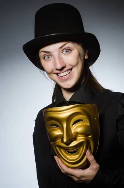 Woman with mask in funny concept — Stock Photo, Image