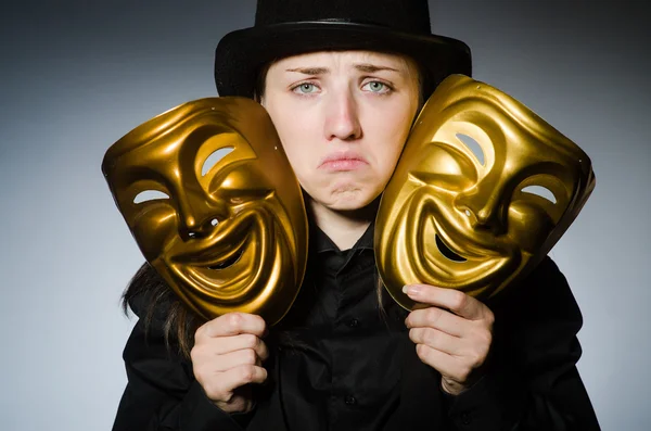 Woman with mask in funny concept — Stock Photo, Image