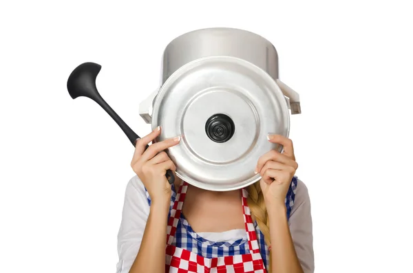 Mulher cozinheiro isolado no fundo branco — Fotografia de Stock