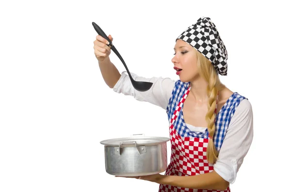 Mulher cozinheiro isolado no fundo branco — Fotografia de Stock