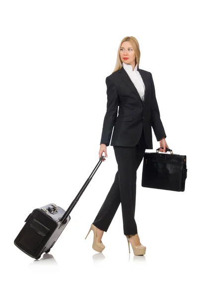 Businesswoman woman travelling with suitcase — Stock Photo, Image