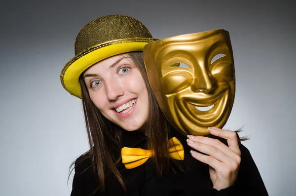 Woman with mask in funny concept — Stock Photo, Image