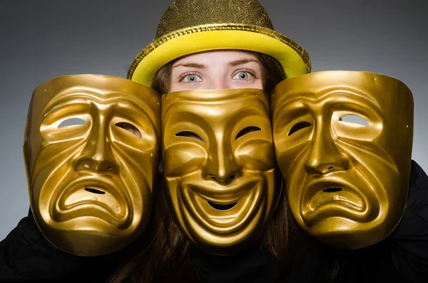 Woman with mask in funny concept — Stock Photo, Image