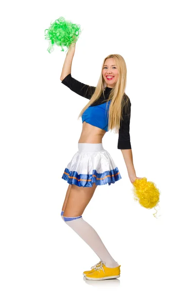 Vrouw cheerleader geïsoleerd op de witte — Stockfoto