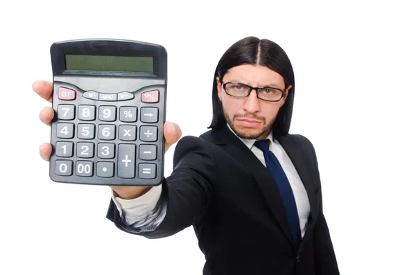 Hombre con calculadora aislado en blanco —  Fotos de Stock