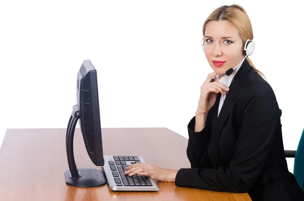 Mujer empresaria trabajando aislada en blanco — Foto de Stock