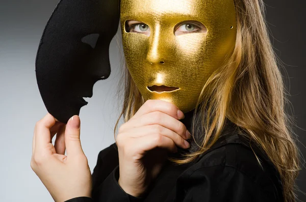 Woman with mask in funny concept — Stock Photo, Image