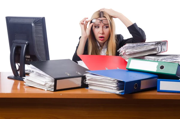 Geschäftsfrau arbeitet isoliert für Weiße — Stockfoto