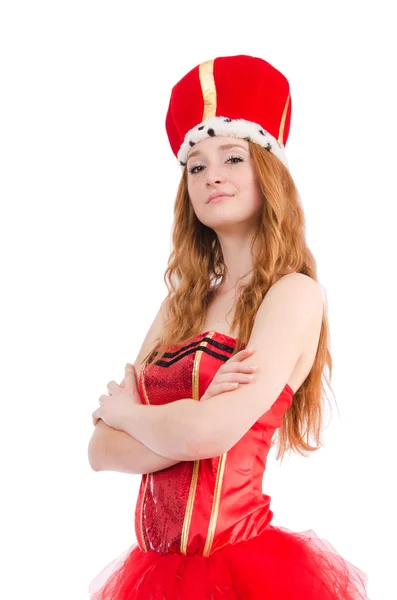 Red hair girl in carnival costume isolated on white — Stock Photo, Image