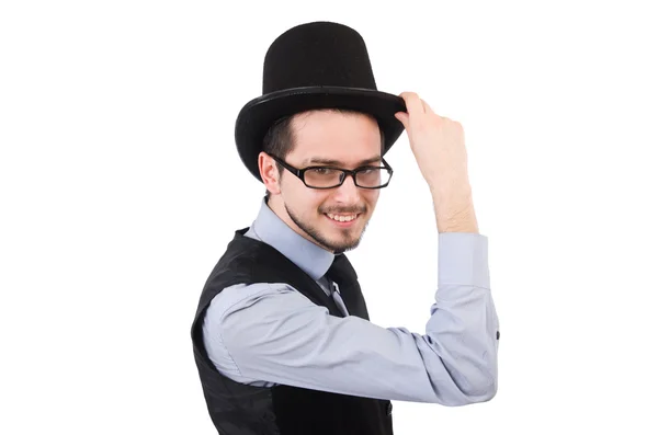 Jonge man met hoed geïsoleerd op wit — Stockfoto