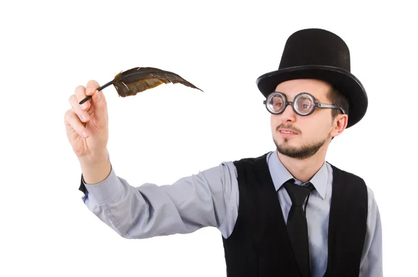 Jeune homme au chapeau isolé sur blanc — Photo