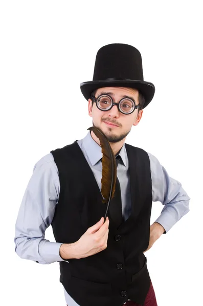 Jeune homme au chapeau isolé sur blanc — Photo