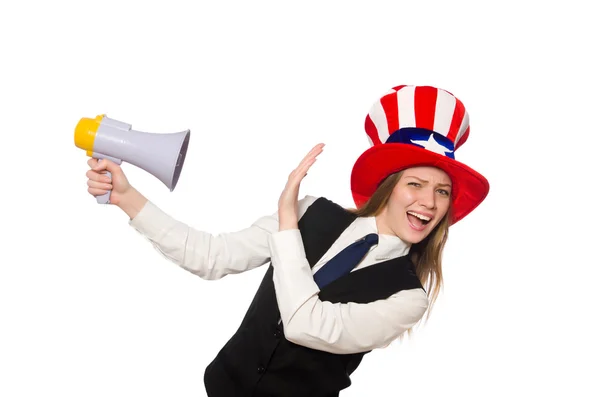 Mujer usando sombrero con símbolos americanos —  Fotos de Stock