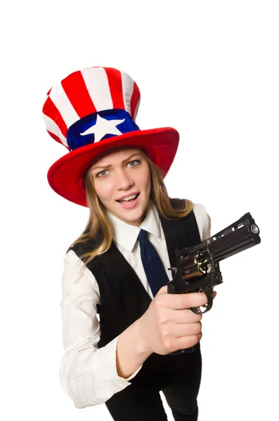 Woman wearing hat with american symbols — Stock Photo, Image