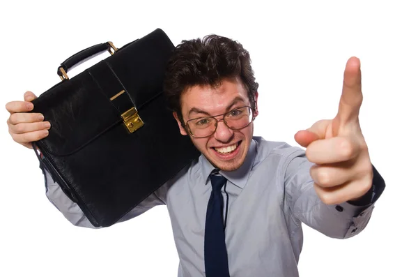 Young employee with briefcase isolated on white — Stock Photo, Image