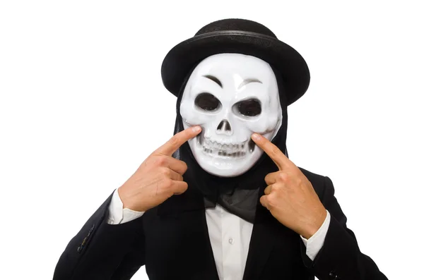 Man with scary mask isolated on white — Stock Photo, Image